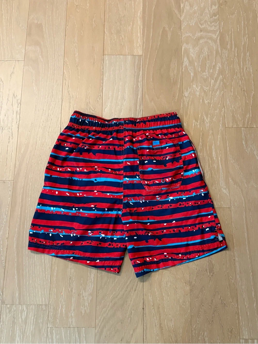 George Red & Navy Swim Trunks with Teal Stripe Accents
